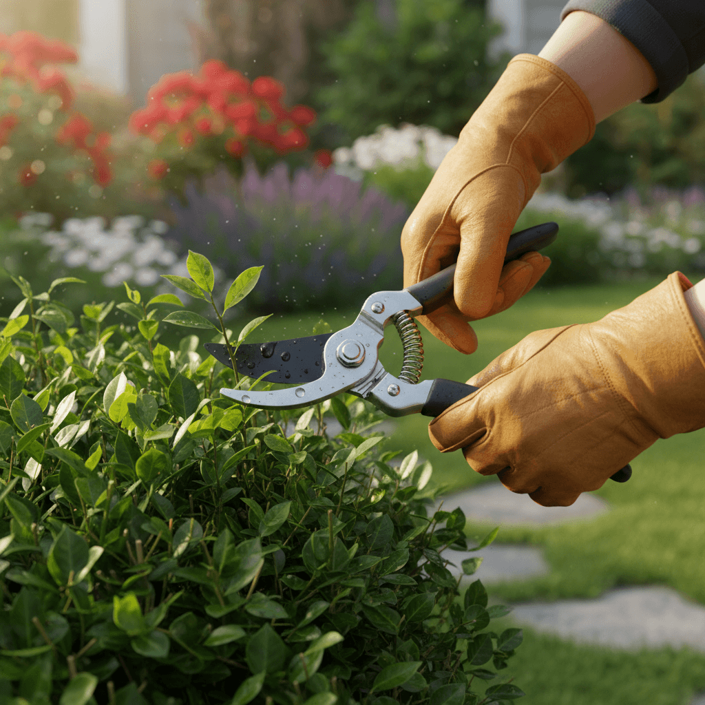 Garden maintenance and pruning work in progress